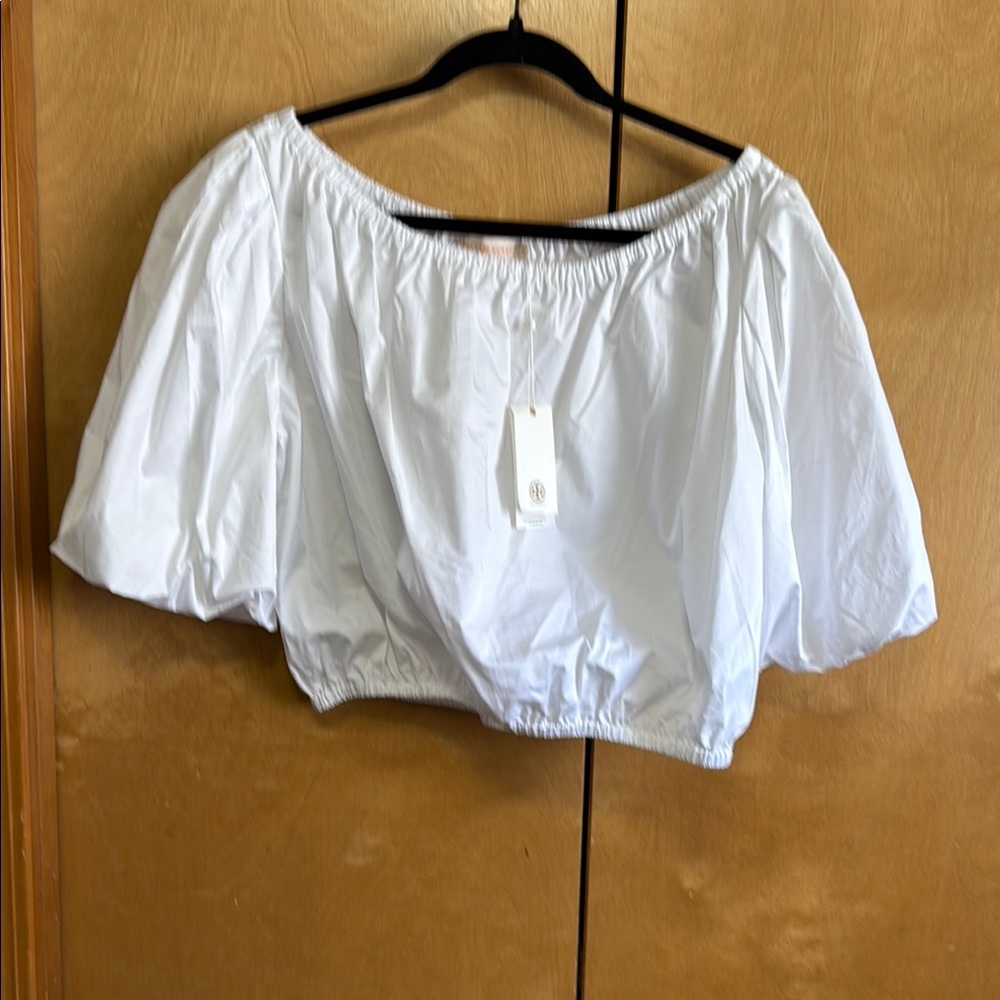 Tory Burch White Puff Sleeve Crop Blouse